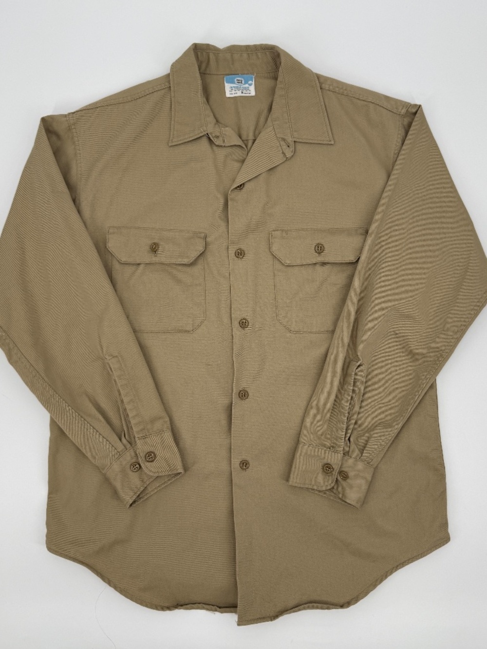 Vintage Big Mac Penneys 60s 70s Tan Twill Work Shirt Long Sleeve Button Up Men M